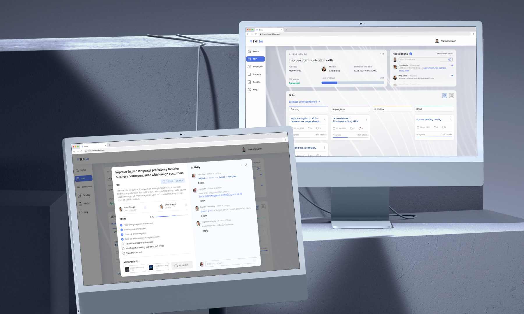 GDC personal development plan tool shown on desktop screens