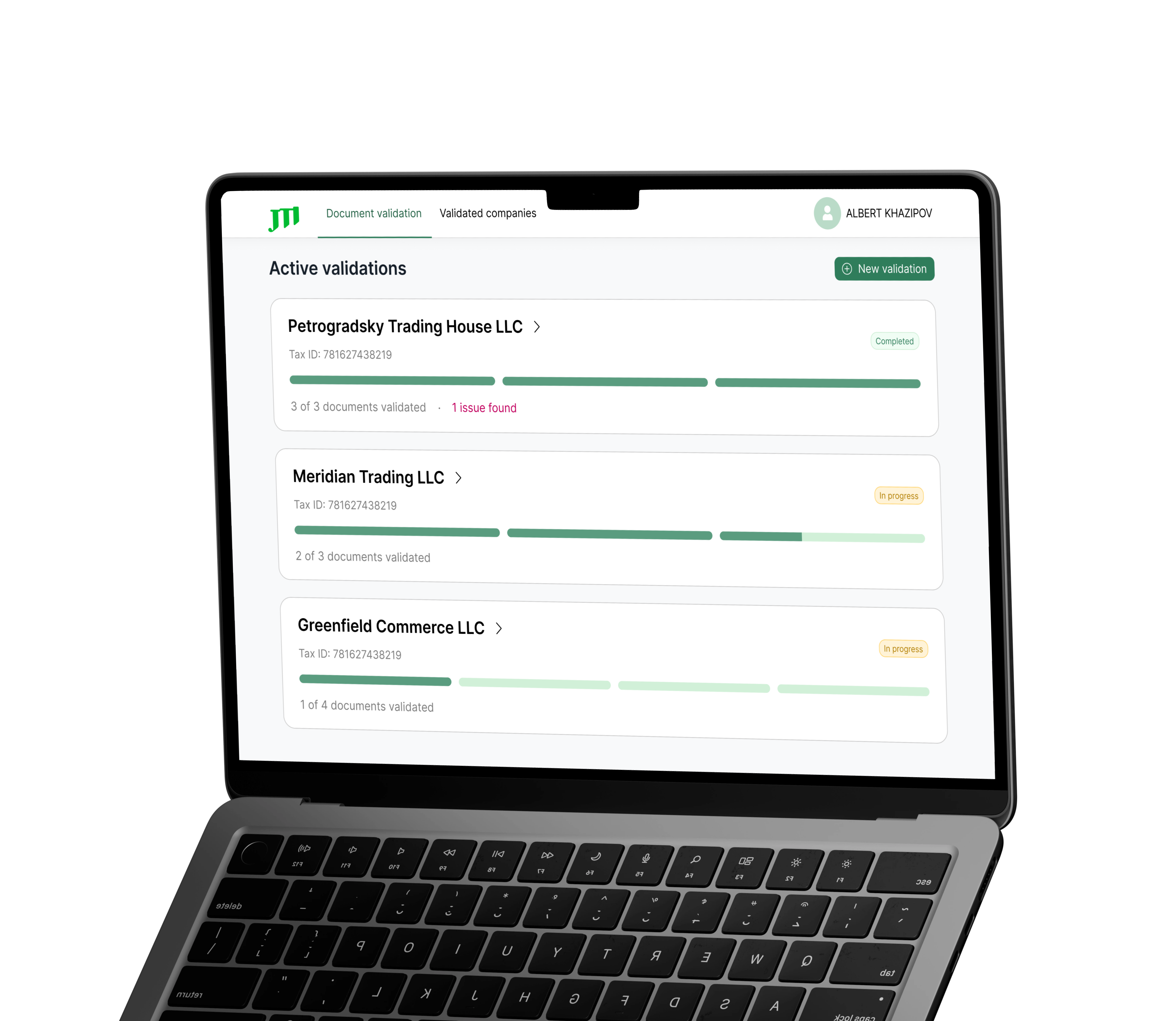 Active parallel validations displayed on a laptop