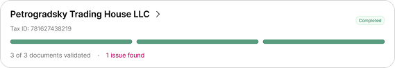 Petrogradsky Trading House LLC completed validation with one issue found